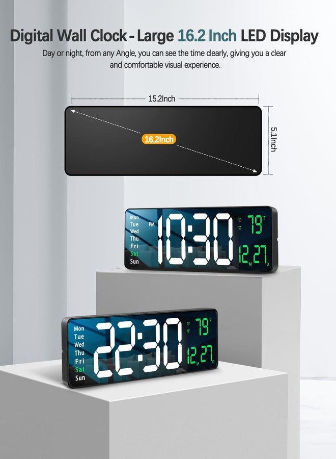 JoFomp Modern 16" Large Digital Wall Clock with Remote Control, LED Display, Auto-Dimming, Countdown, Temperature, Calendar - 12/24Hr Format (Green),Acrylonitrile Butadiene Styrene - Image 2